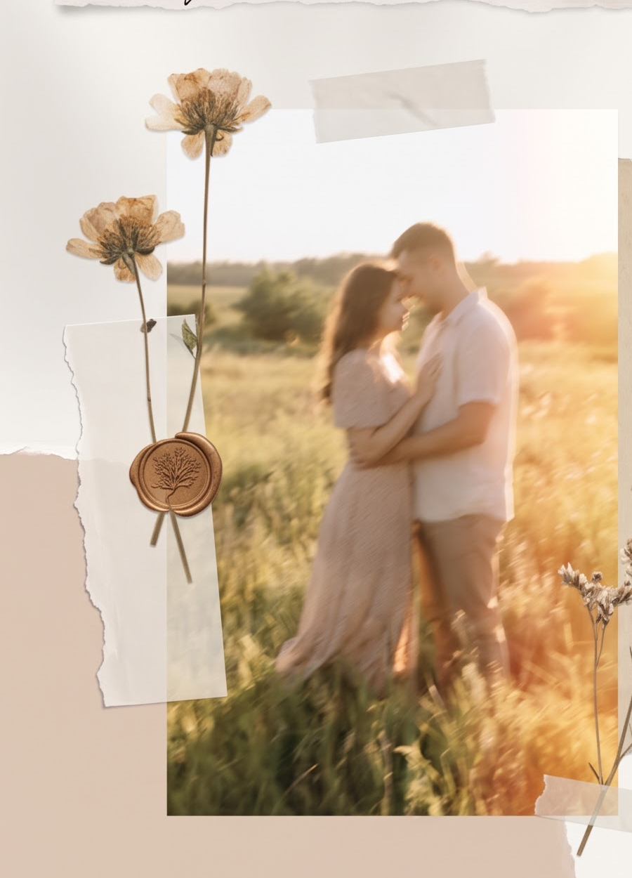 Intimate couple portrait embracing in sunlit summer wheat meadow