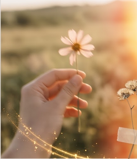 Hand holding freshly picked summer daisy